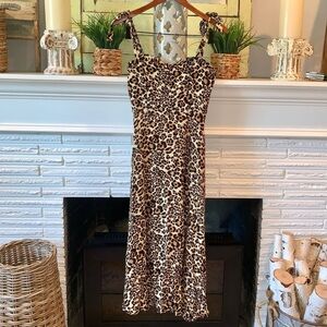 Pink Blush Sweetheart Tie Strap Leopard Print Ruffle Detail Midi Dress Small